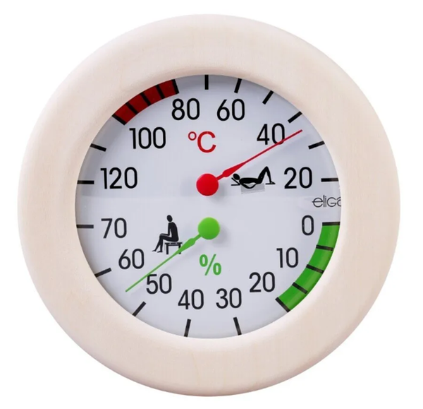 Klimamesser - Thermo- und Hygrometer - im Holzrahmen, Ø Messgerät 128 mm